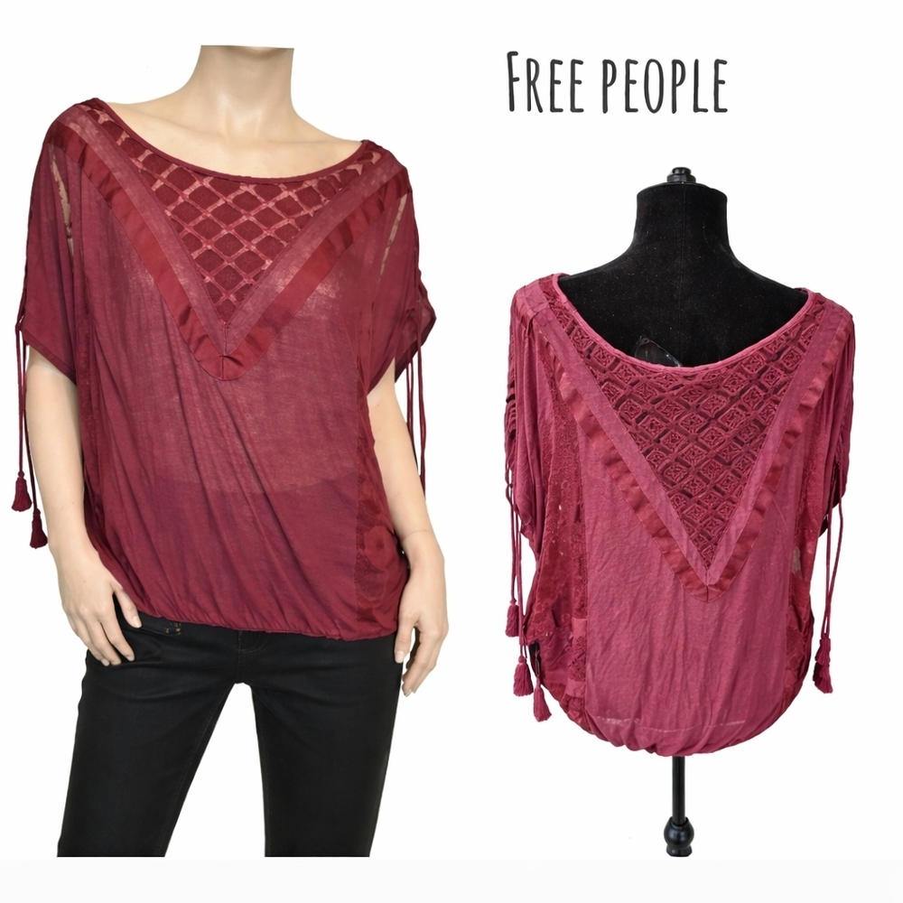 Free People Berry Embroidery Boho top M NWT - Picture 2 of 9